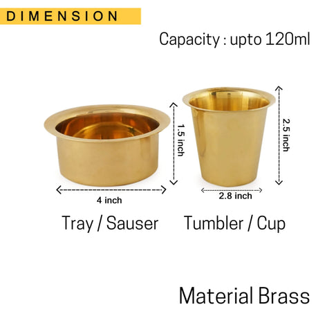 South Indian Brass Coffee Cup and Dabara Matte Plain for South Indian Filter Tea Handmade Tumbler Cup Traditional Kumbakonam Coffee Dabra Set Serving Drinkware (capacity Upto 120 Ml) - LoveNspire