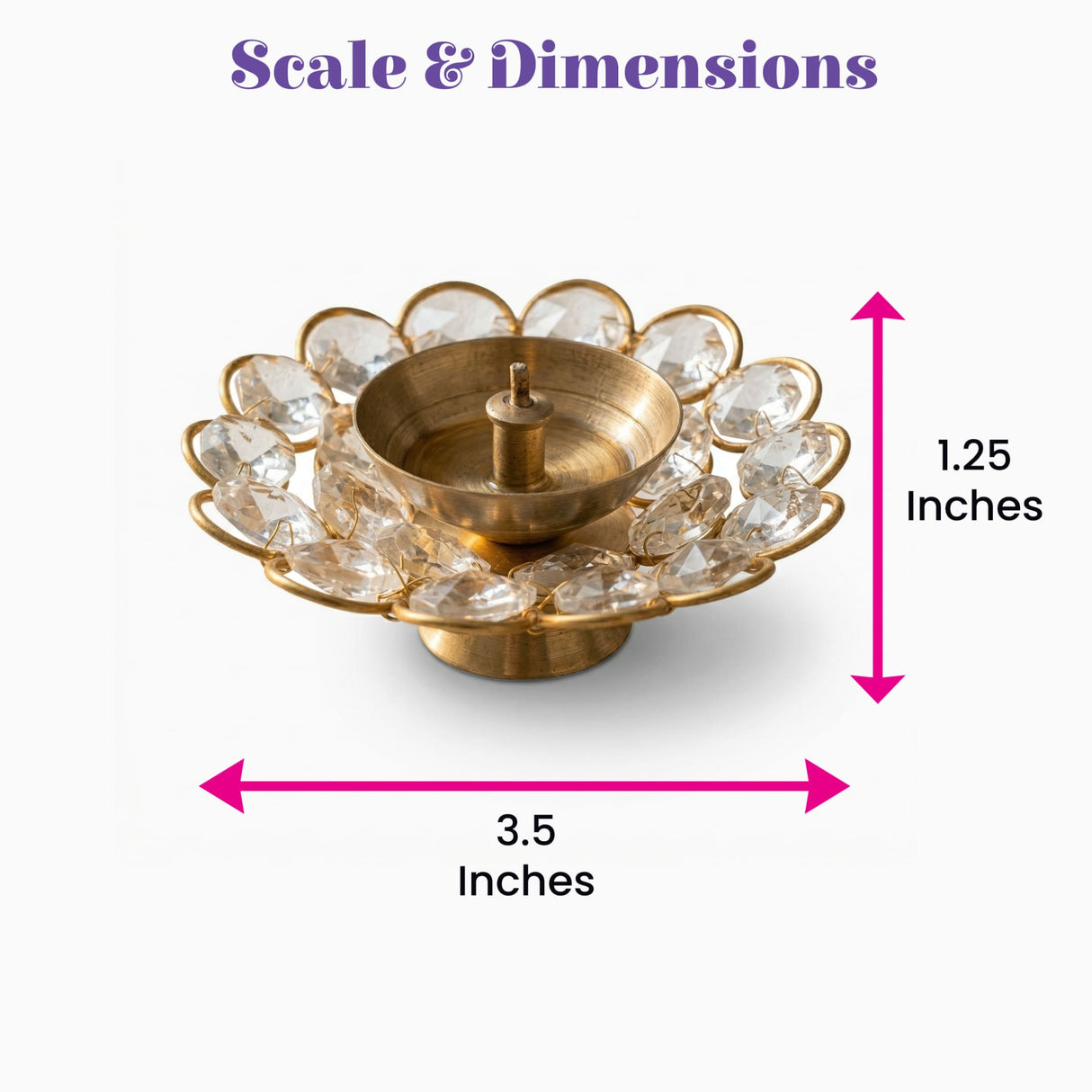 Brass decorative diya in gold with acrylic glass floral design and central oil lamp holder for Diwali puja decor