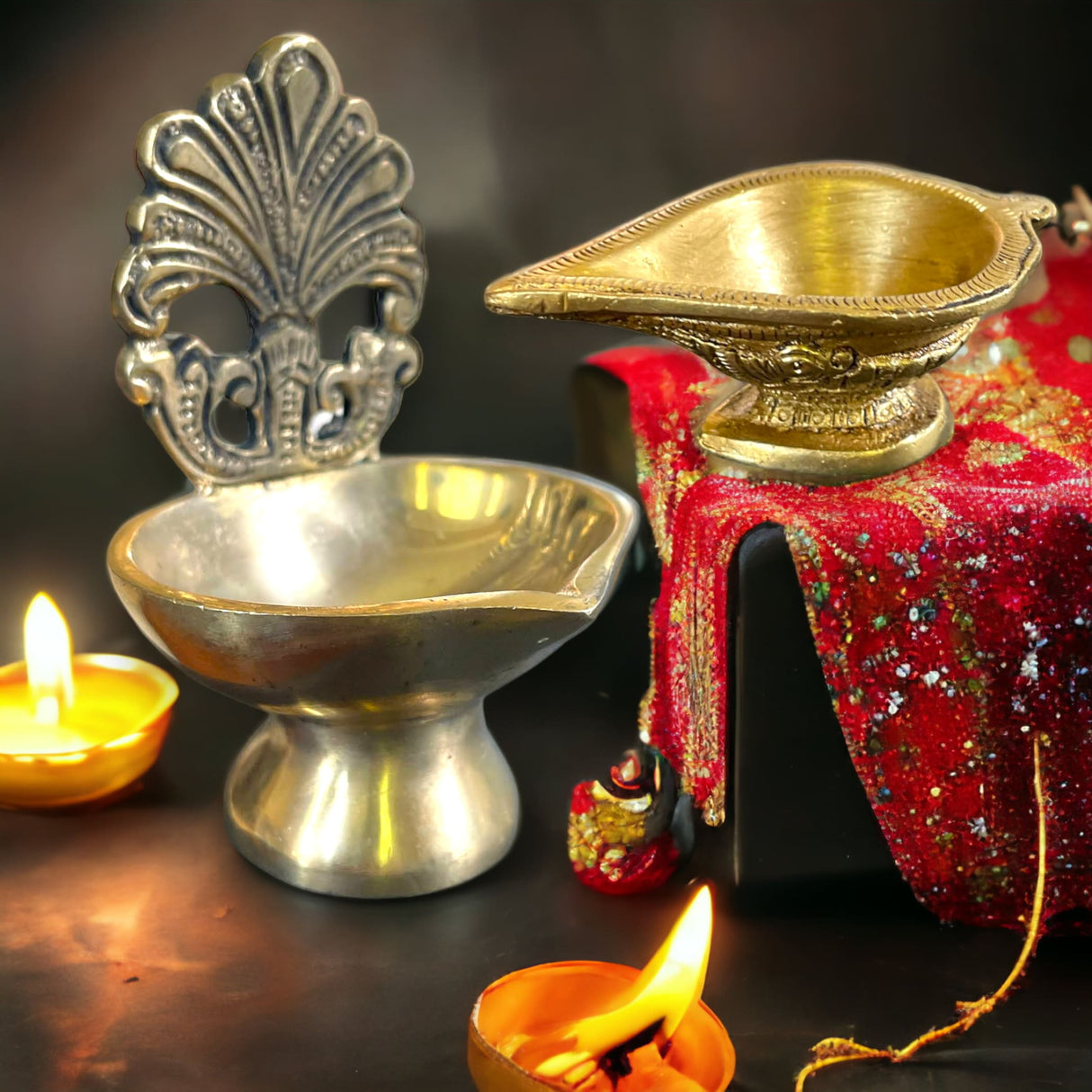 Brass diya indian deepam vilakku samai oil lamps for home