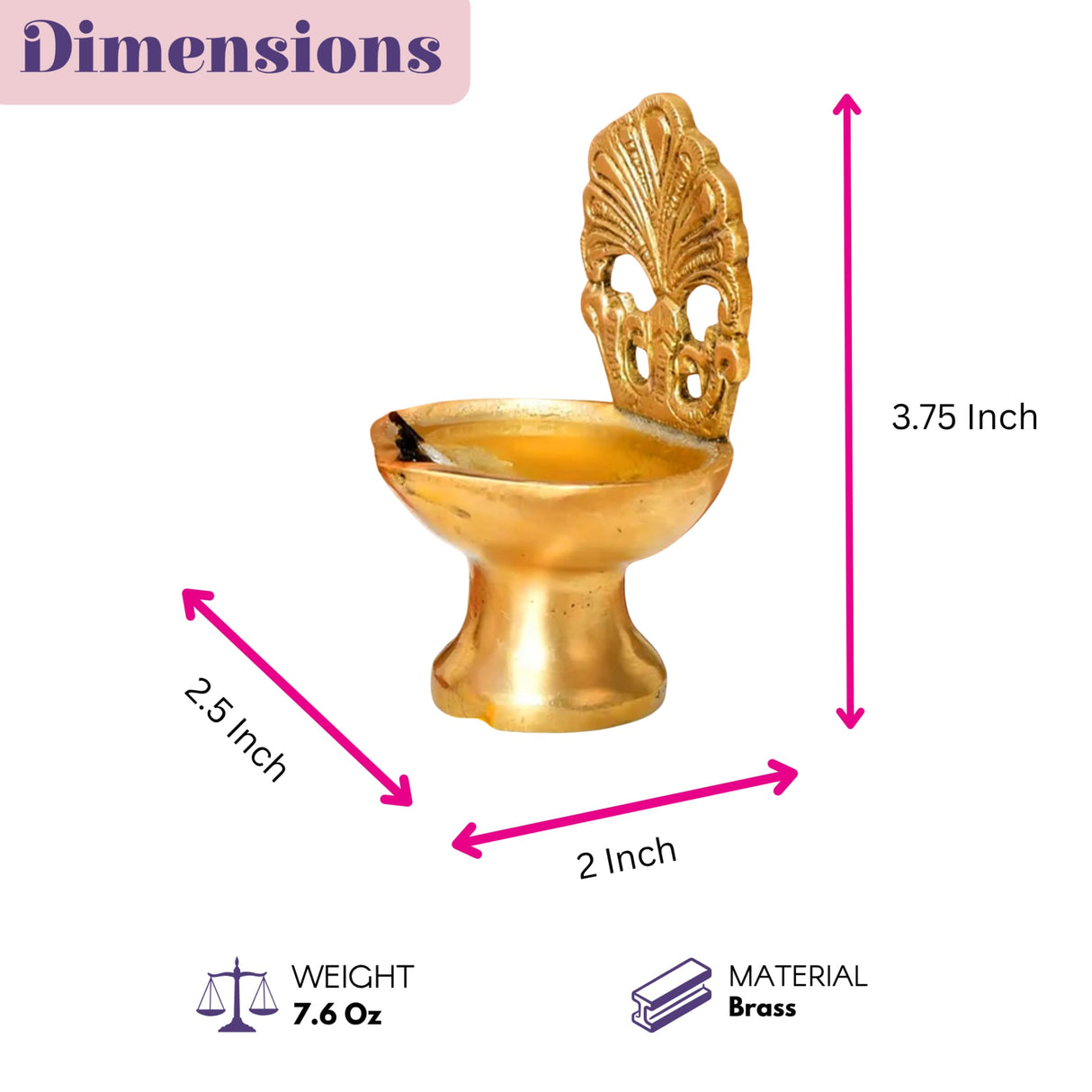 Golden brass diya with ornate leaf-patterned back and shallow bowl for traditional hindu puja and diwali decor
