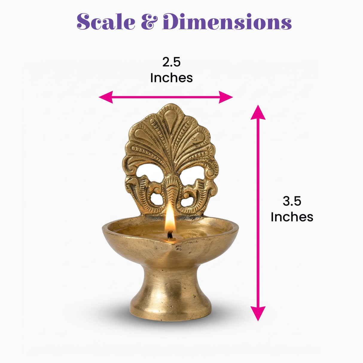 Golden brass diya with intricate leaf and mask design 3.5 inches tall for traditional Hindu puja and home decoration