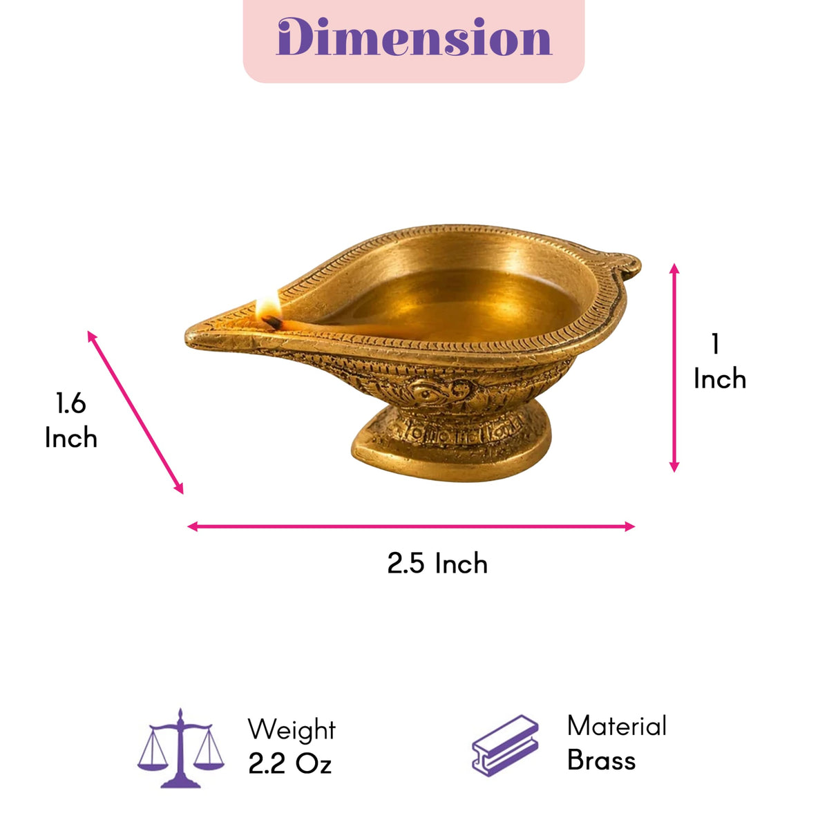 A golden brass diya with intricate engraved patterns and a small flame for traditional Hindu puja and Diwali decor