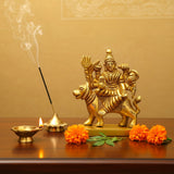 3.5-inch golden brass Durga statue on lion, multi-armed for pooja decor