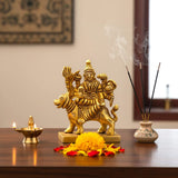 3.5 inch golden brass Durga statue on tiger, multi-armed for pooja decor