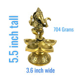 Brass finish dancing ganesha oil diya with base home decor