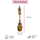 A 9.8 inch tall brass decorative spoon featuring an ornate golden ganesha krishna figure with intricate filigree bowl for religious use