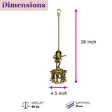 A 26-inch brass ganesha wall hanging diya with chain and multiple bells for home temple and diwali decor