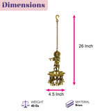 Golden brass krishna wall hanging diya with bells and chain for home temple office diwali decor and puja use