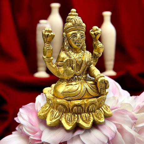 Brass lakshmi idol statue religious figurine goddess laxmi