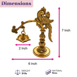 Golden brass bird-themed oil lamp diya with intricate detailing and ornate base for traditional diwali and temple use