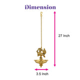 Golden brass peacock wall hanging diya with ornate bird design and chain suspension for home temple and Diwali decor