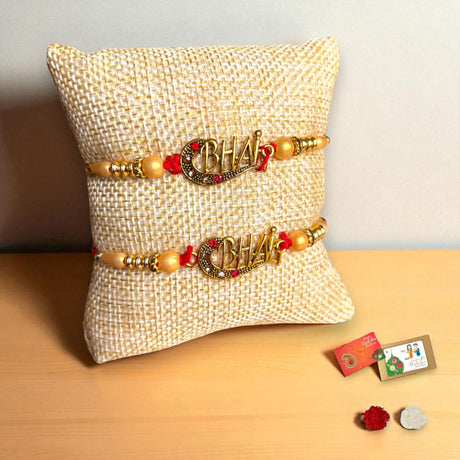 2CT Bro Designer Rakhi for Brother Bhaiya Bhabhi Traditional Handmade Rakhi Set Roli Chawal, Greeting Card Rakshabandhan Rakhi Hamper Gift for Brother - LoveNspire