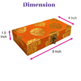 Orangish-orange brocade gift box with gold floral embroidery and brass clasp for indian muslim punjabi wedding favors