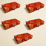 Red brocade gift boxes with gold paisley patterns and metallic clasps for indian muslim wedding favors 8x4x1.5 inches