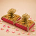 Red velvet 2ct gift basket Indian mithai box with gold organza bows and pearl trim for shagun return gifts