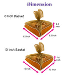 Ornate gold and orange fabric wrapped 2ct gift basket with beaded trim indian mithai box for traditional shagun gifts