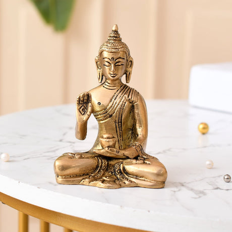 Buddha statue 4 inch brass idol sculpture for home living