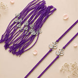 Purple cord rakhi bracelets with silver om charms traditional jewelry for brother and sister in law protection gift