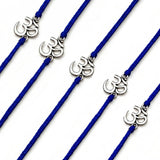 Blue cord bracelets with silver om symbol charms bulk om rakhi for bhaiya and bhabhi traditional raksha bandhan gift