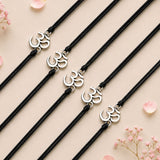 Black cord bracelet with silver om symbol charm for bhaiya and bhabhi raksha bandhan gift for protection and luck