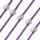 Purple cord rakhi bracelet with silver-colored om symbol charm for brother protection and good luck gift
