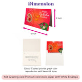 A vibrant red 4x6 inch glossy raksha bandhan greeting card with gold pearl paisley design for sibling bond protection