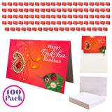 Red happy raksha bandhan greeting card with decorative paisley red and gold embellishments for sibling bond celebration
