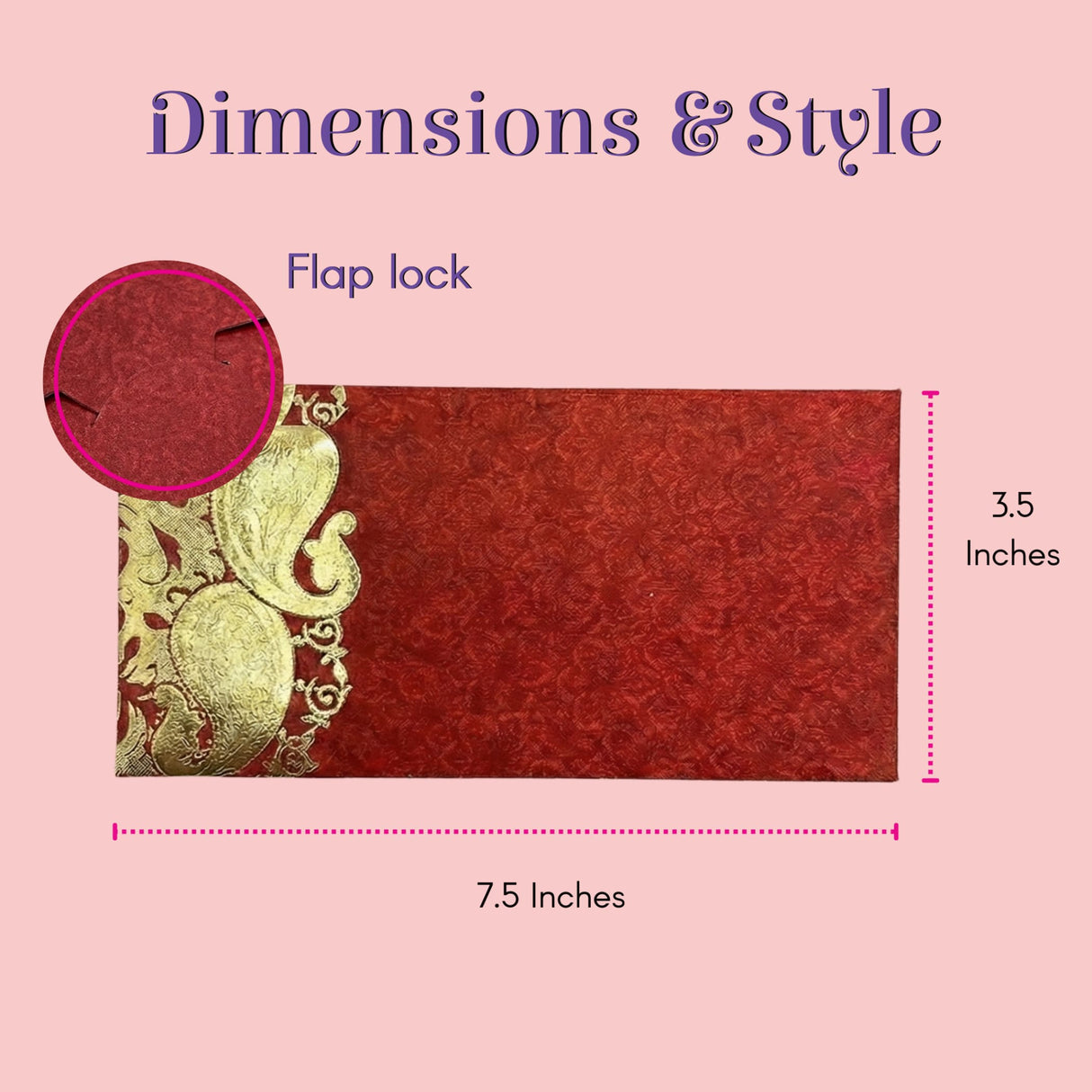 Red textured wedding envelope with gold foil paisley design and flap lock