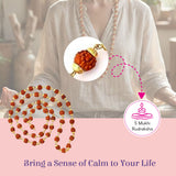 Certified 5-face rudraksha mala with 54 reddish-brown beads and gold spacers