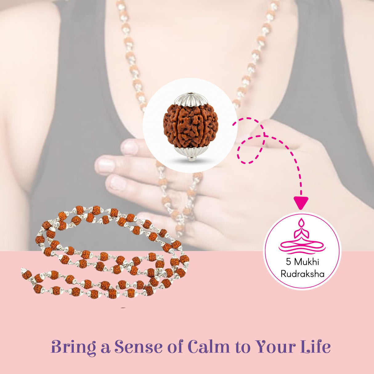 Certified 54-bead 5-mukhi rudraksha mala with silver spacers