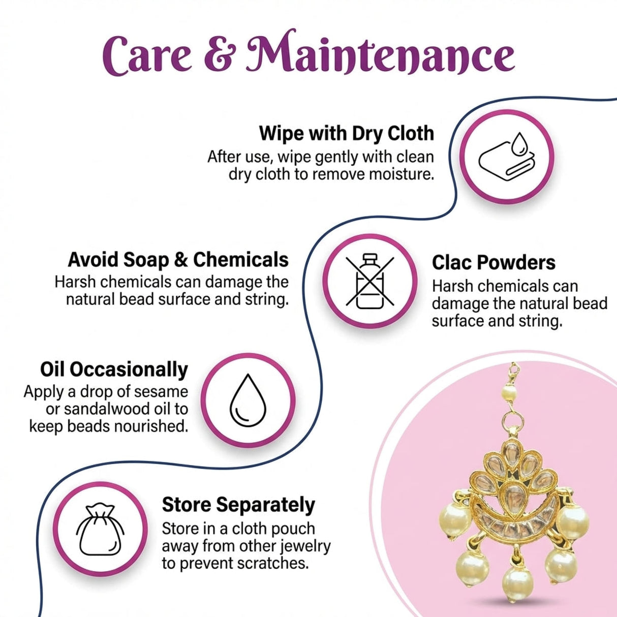 Gold-plated Chand Tikka maang tikka with clear pearl beads ornate design