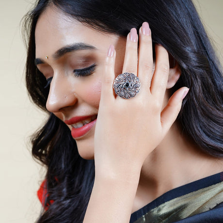 Classic Ring with Oxidised Plating Women Rings Open Wrap Finger Rings Adjustable Indian Bollywood Jewelry Antique Vintage Knuckle Boho Jewelry for Women - LoveNspire