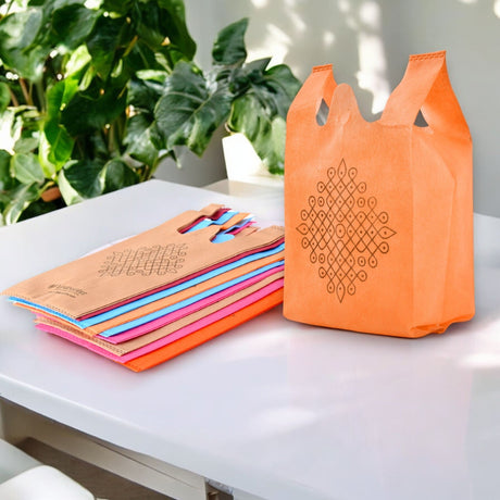 Cloth carry bags with kolam print eco-friendly reusable bag