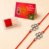 Red cord rakhi with silver four-leaf clover charms traditional raksha bandhan bracelet for brother and bhabhi