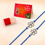 Blue cord rakhi with silver four-leaf clover charms traditional raksha bandhan bracelet for brother and bhabhi