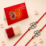 Red and silver four-leaf clover charm rakhi with red cord traditional raksha bandhan bracelet for brother and bhabhi