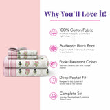 100% cotton sheets with Indian hand block printed ethnic floral lattice design