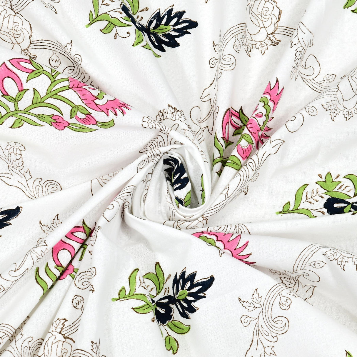 Indian hand block printed 100% cotton sheet with vibrant floral pattern