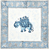 Square blue white Indian hand block printed elephant pillow cover, 16x16 inch cotton
