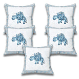 Set of 5 white 100% cotton 16x16 inch elephant embroidered pillow covers