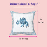 White 100% cotton pillow cover with blue elephant embroidery