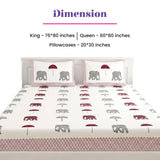 100% cotton sheet with red gray elephant umbrella print and maroon trim