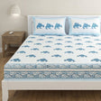 Indian hand block printed cotton sheet set with blue camel prints and decorative border