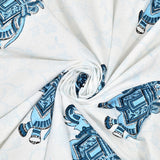 Indian hand block printed cotton sheet with royal blue elephant pattern