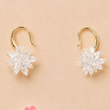 Clear faceted crystal flower dangle earrings for women with gold-tone hook clasps trendy upscale birthday gift