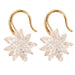A pair of gold-toned dangle earrings with clear faceted crystal flower designs for women birthday gift