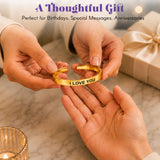 Gold-colored open-ended cuff bracelet with engraved i love you inscription personalized adjustable bangle gift