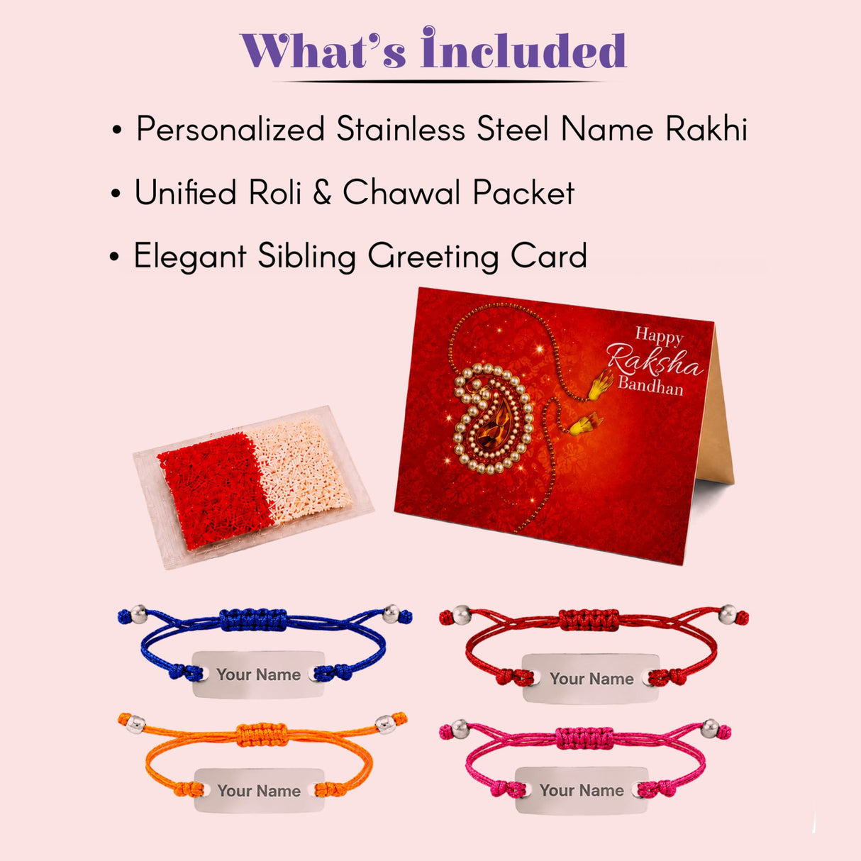 Personalized stainless steel name rakhi with colorful braided cord and silver toned beads for Raksha Bandhan gift