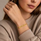 Gold-colored engraved nameplate bracelet with emma love inscription on adjustable string chain minimalist jewelry gift