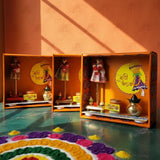Readymade Gudi Padwa box with orange diya, Indian attire, gathi mala, kalash